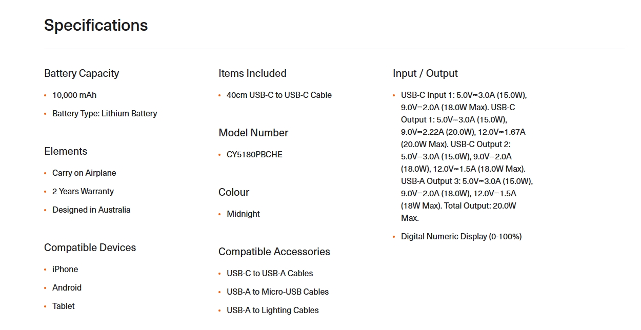 Cygnett ChargePro 10000 mAh USB-C & USB-A Power Bank - Midnight
