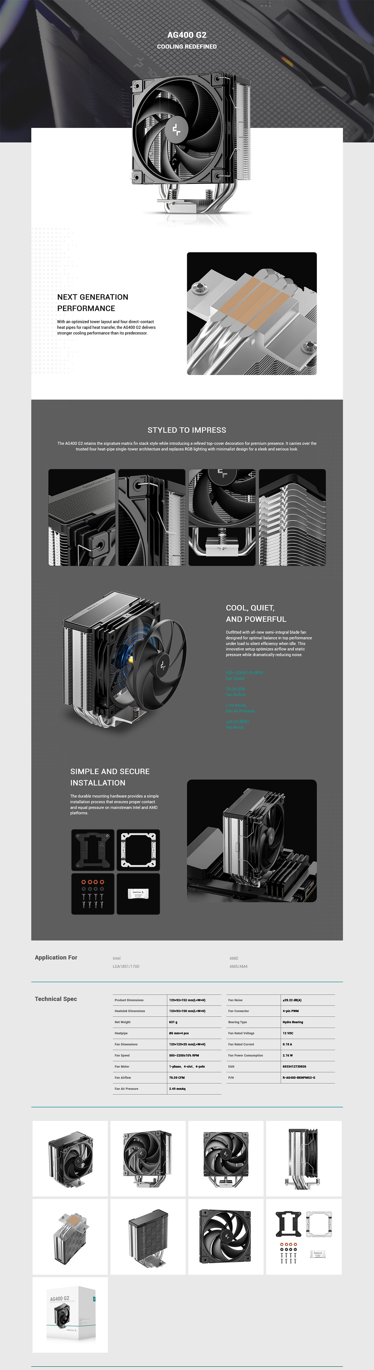 DeepCool AG400 G2 CPU Air Cooler - Black