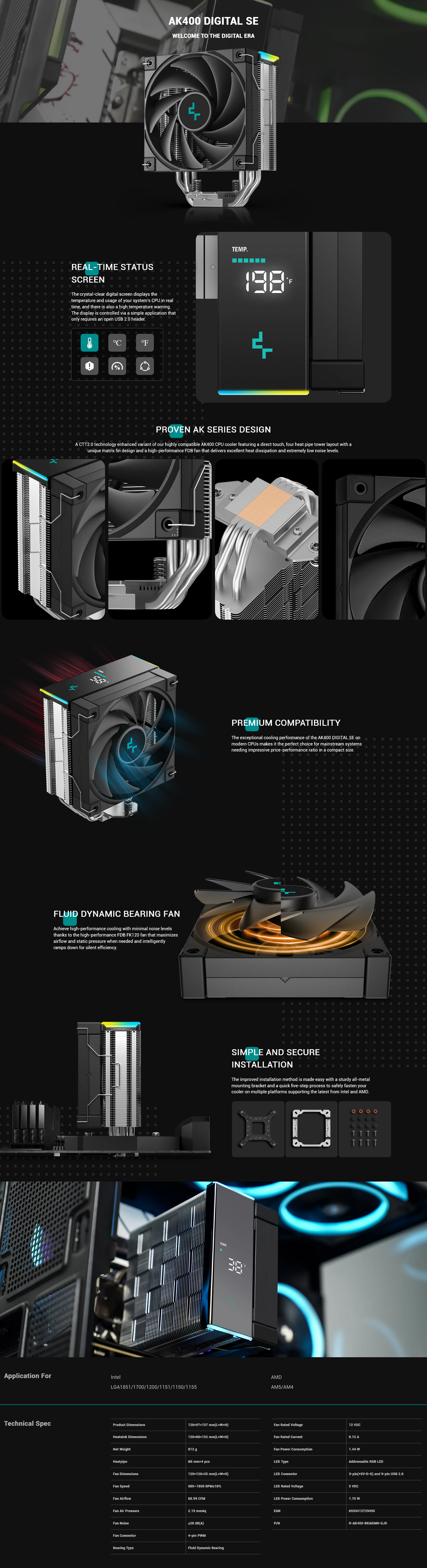 DeepCool AK400 DIGITAL SE CPU Air Cooler - Black