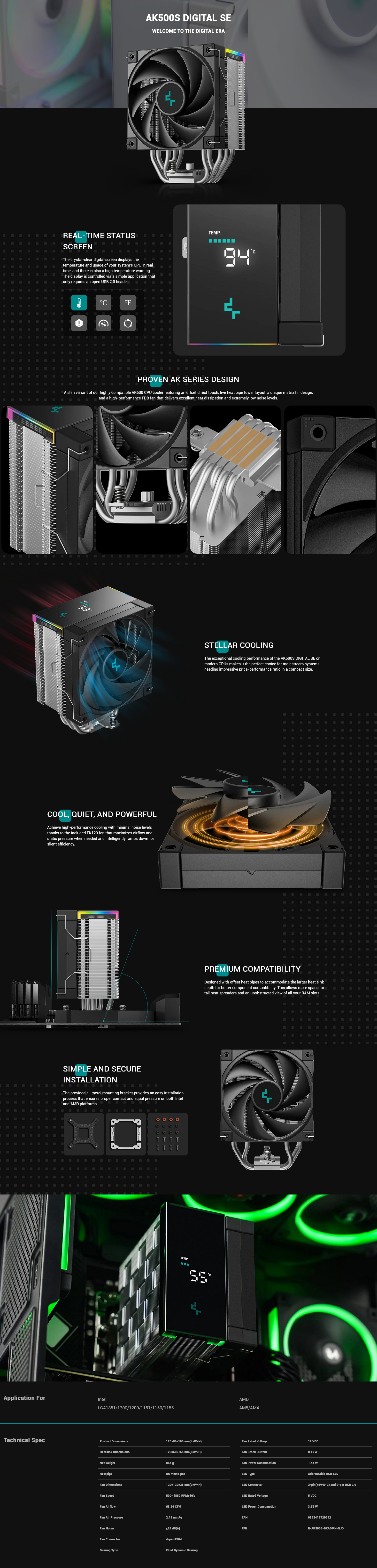 DeepCool AK500S DIGITAL SE CPU Air Cooler - Black
