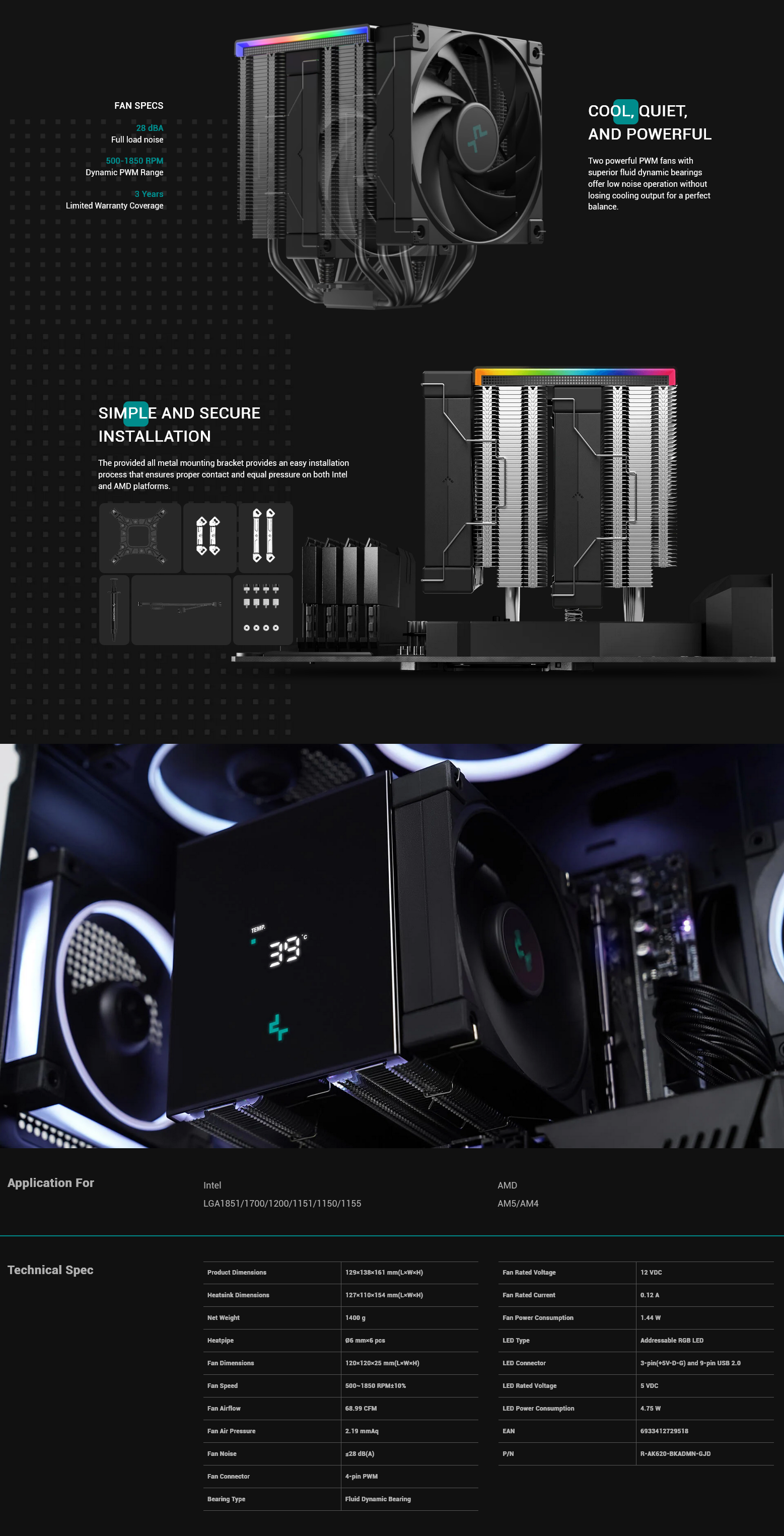 DeepCool AK620 DIGITAL SE CPU Air Cooler - Black