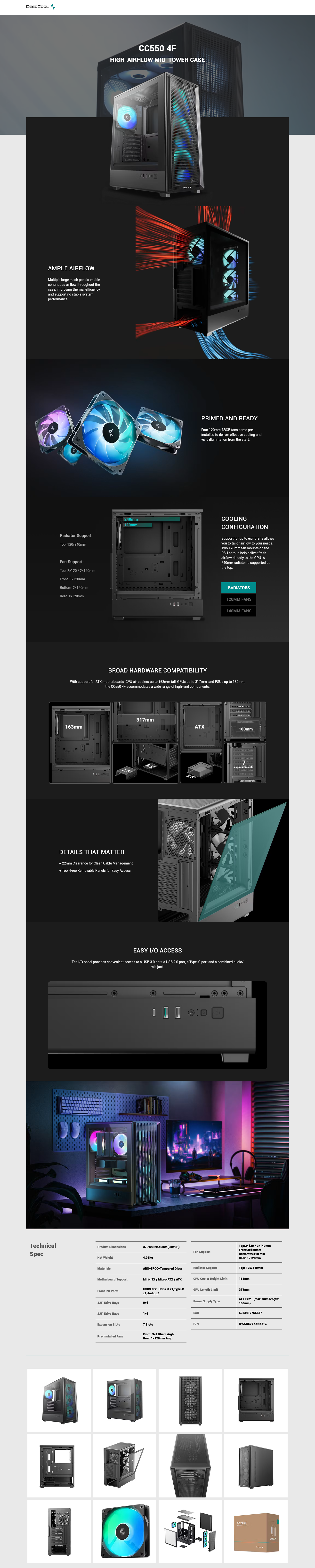 Deepcool CC550 4F Tempered Glass ATX Mid-tower Case