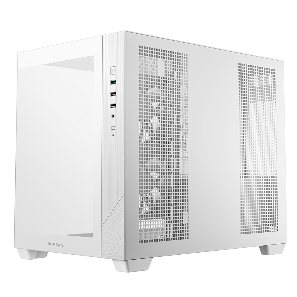 Deepcool cg330 3f wh bel računalniški ohišje zadnji pogled z zračnimi odprtinami in i/o priključki