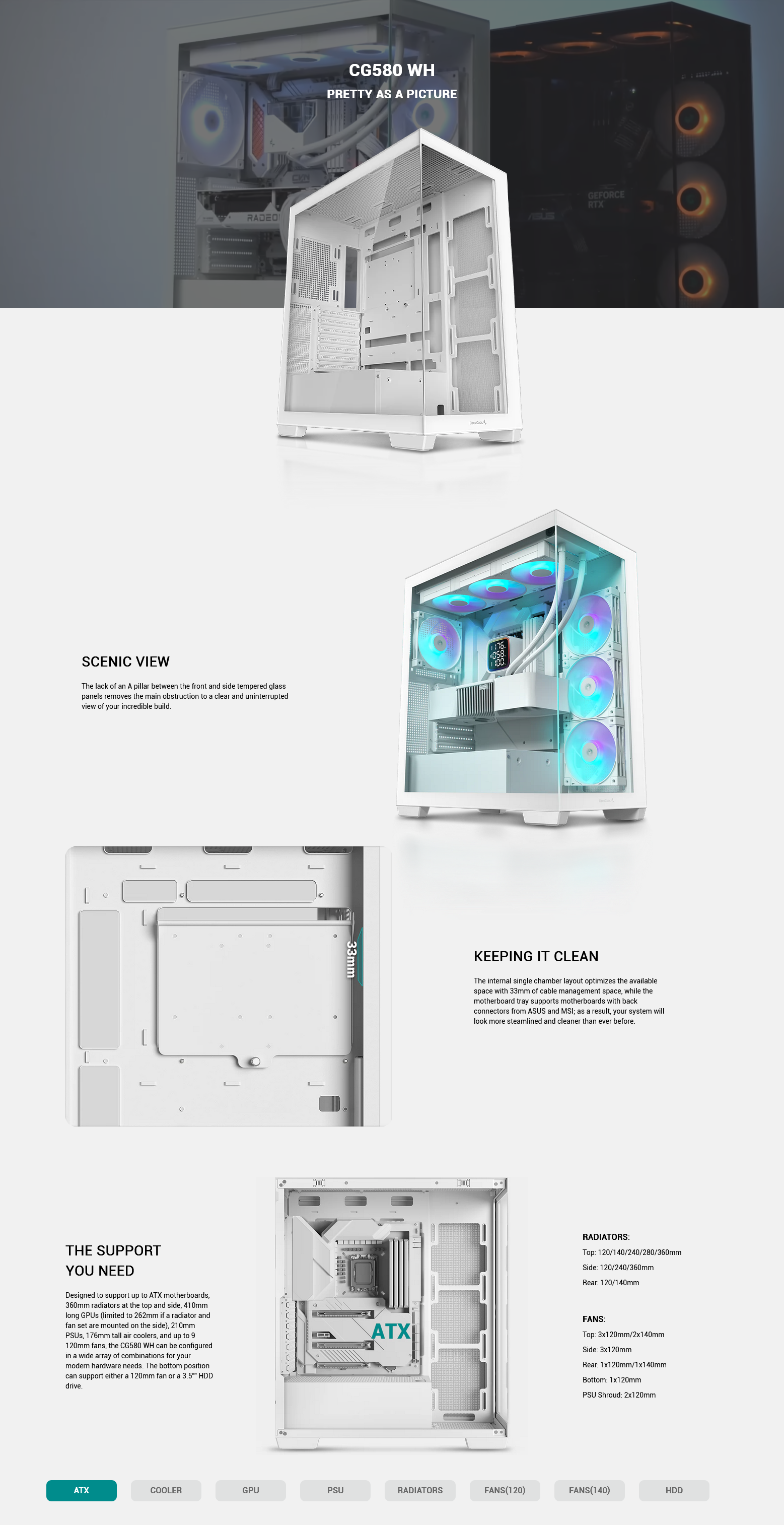 DeepCool CG580 Panoramic ATX Case - White