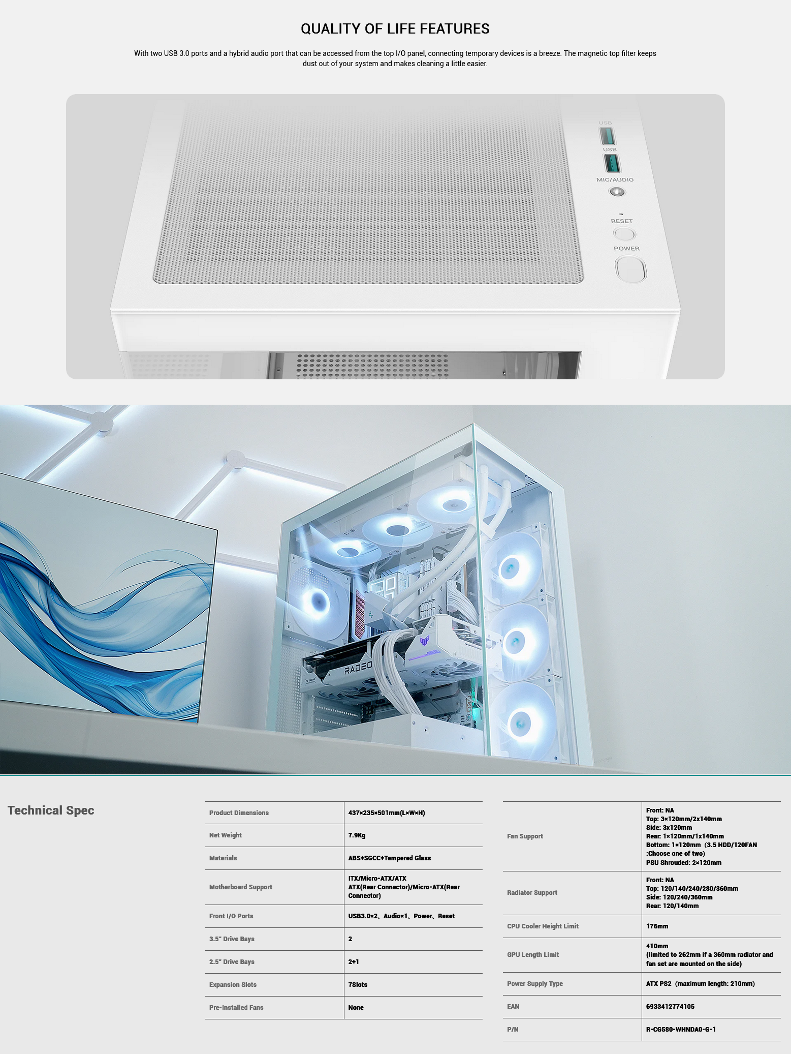 DeepCool CG580 Panoramic ATX Case - White