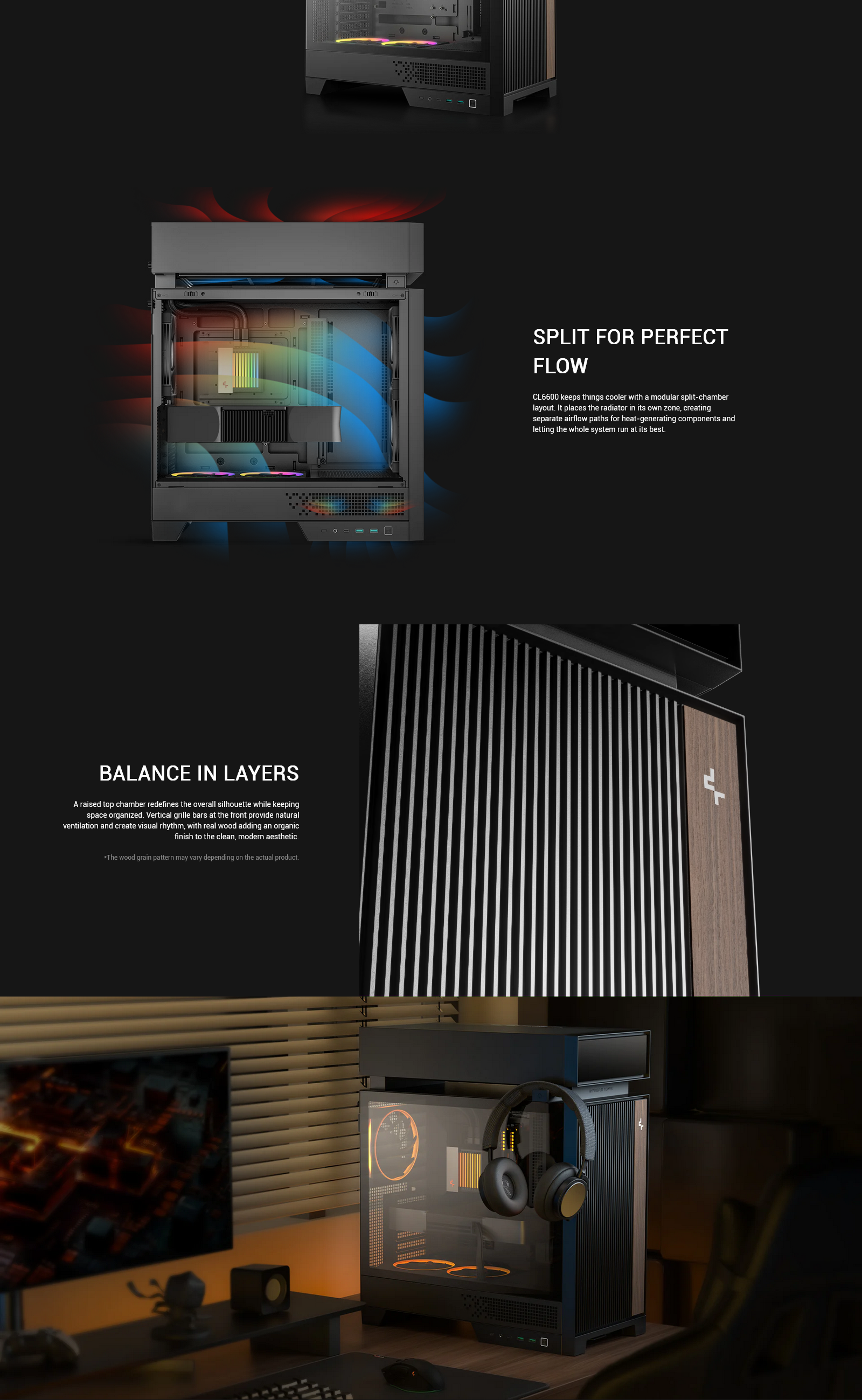 DeepCool CL6600 ATX Case with Inbuilt AIO ARGB Liquid Cooler - Black