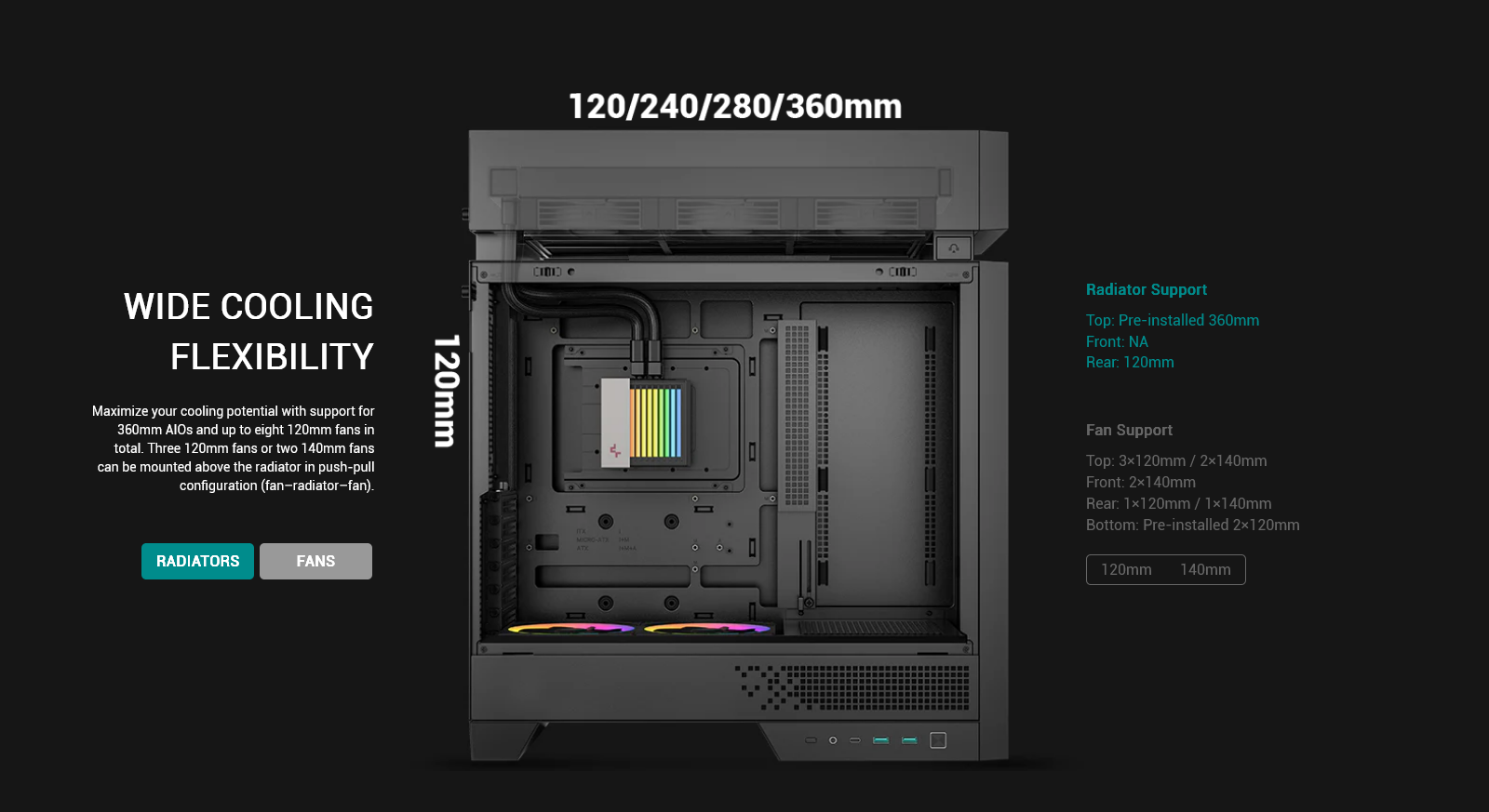 DeepCool CL6600 ATX Case with Inbuilt AIO ARGB Liquid Cooler - Black