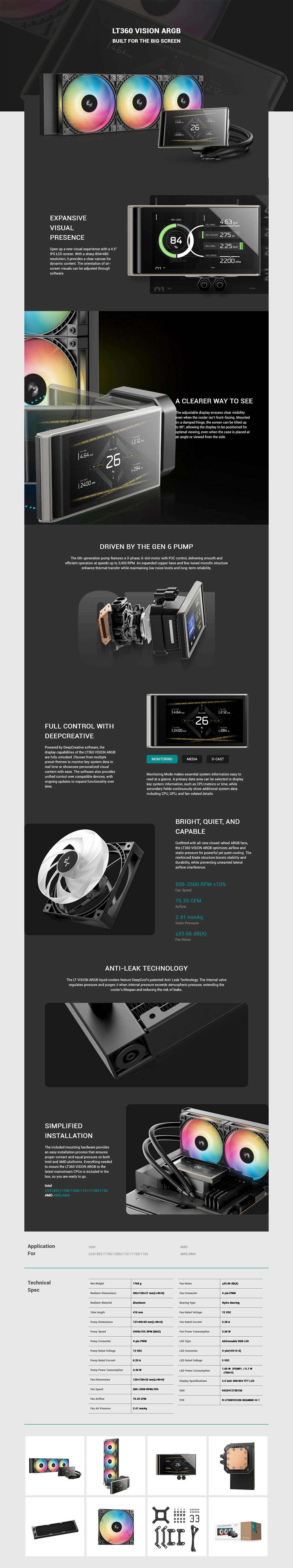 DeepCool LT360 Vision ARGB 360mm AIO Liquid CPU Cooler – Mwave