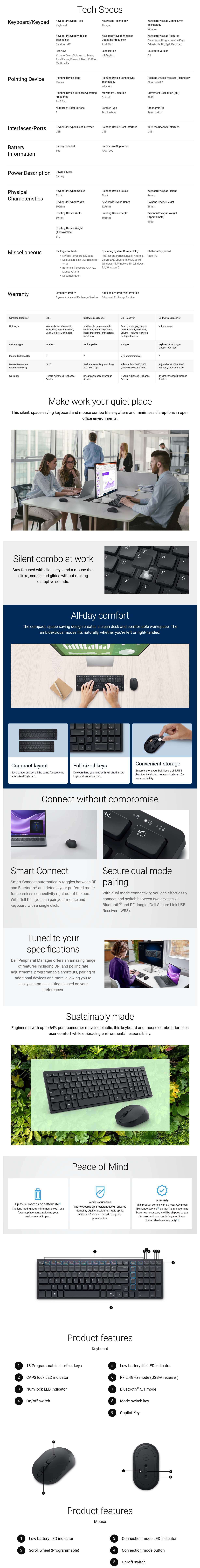 Dell KM555 Pro Wireless Compact Silent Keyboard and Mouse - Black