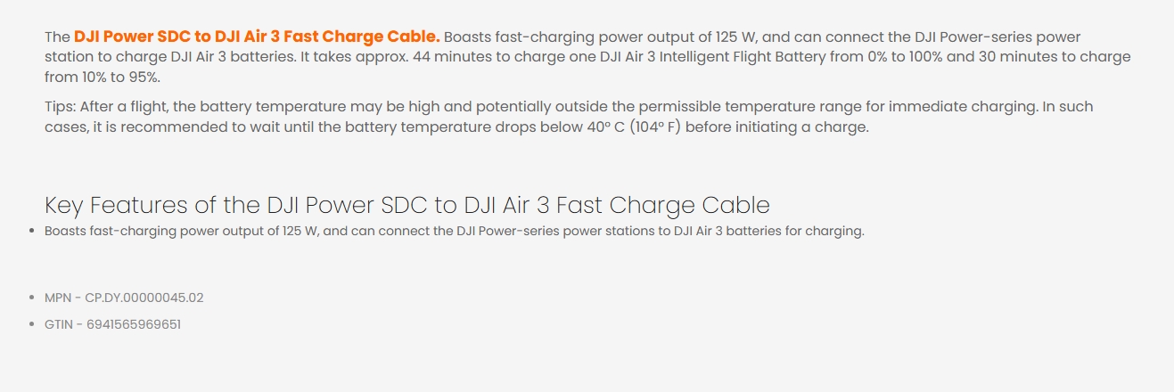 DJI Power SDC to DJI Air 3 Fast Charge Cable