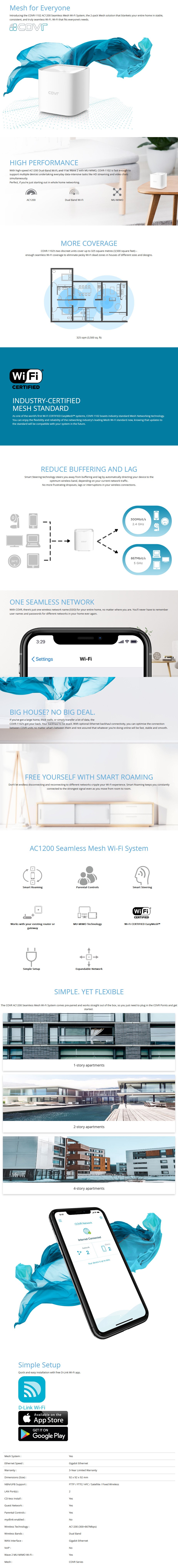 D-Link COVR-1102 AC1200 Seamless Mesh WiFi System - 2 Pack - Desktop Overview 1