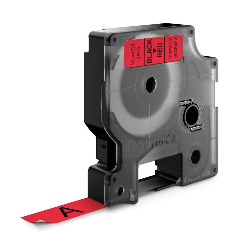 Dymo D1 Standard Label Cassette Tape 12mm x 7m Black on Red S0720570 Mwave