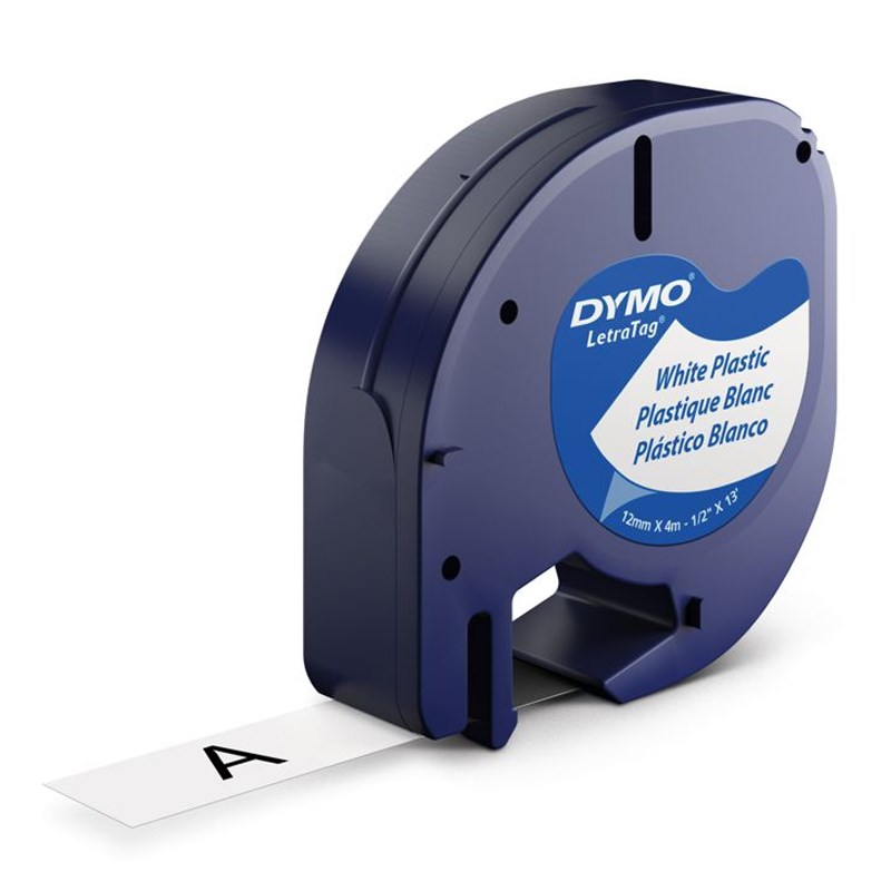 Dymo LetraTag Plastic Label Tape 12mm x 4m White 91331 Mwave