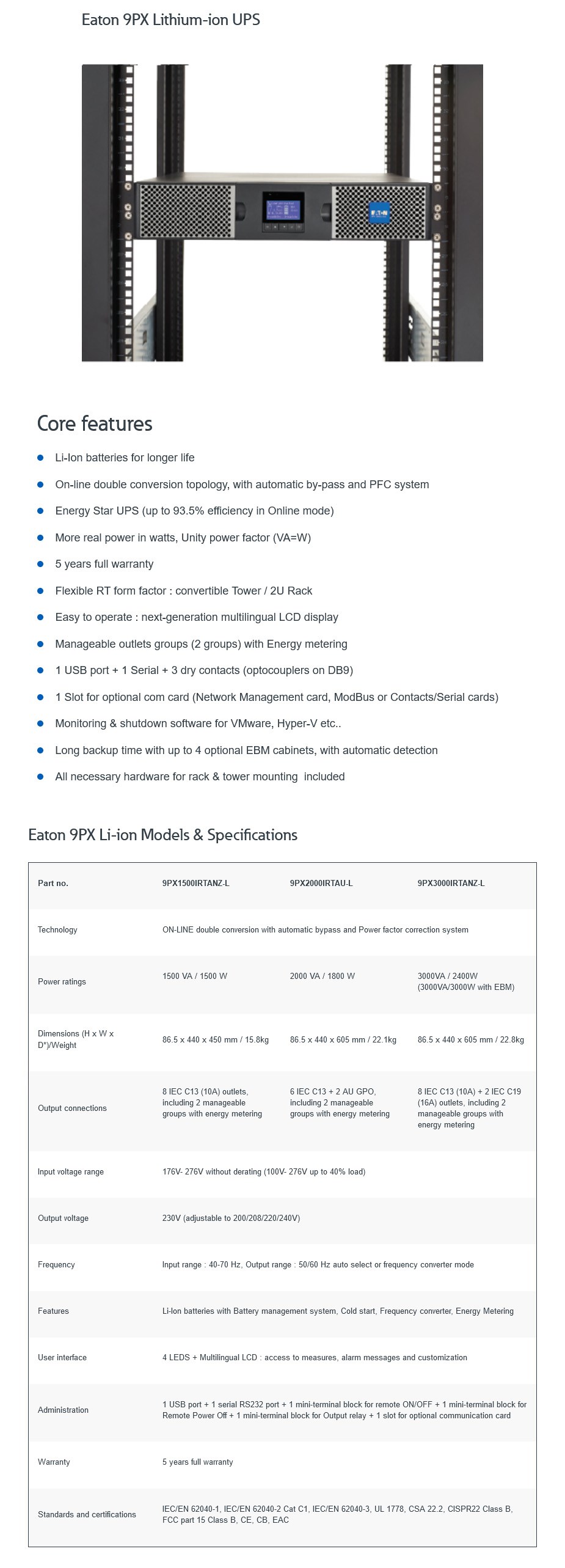 Eaton 9PX Li-Ion 1500VA/1500W 230V On Line 2U Rack/Tower UPS - Desktop Overview 1