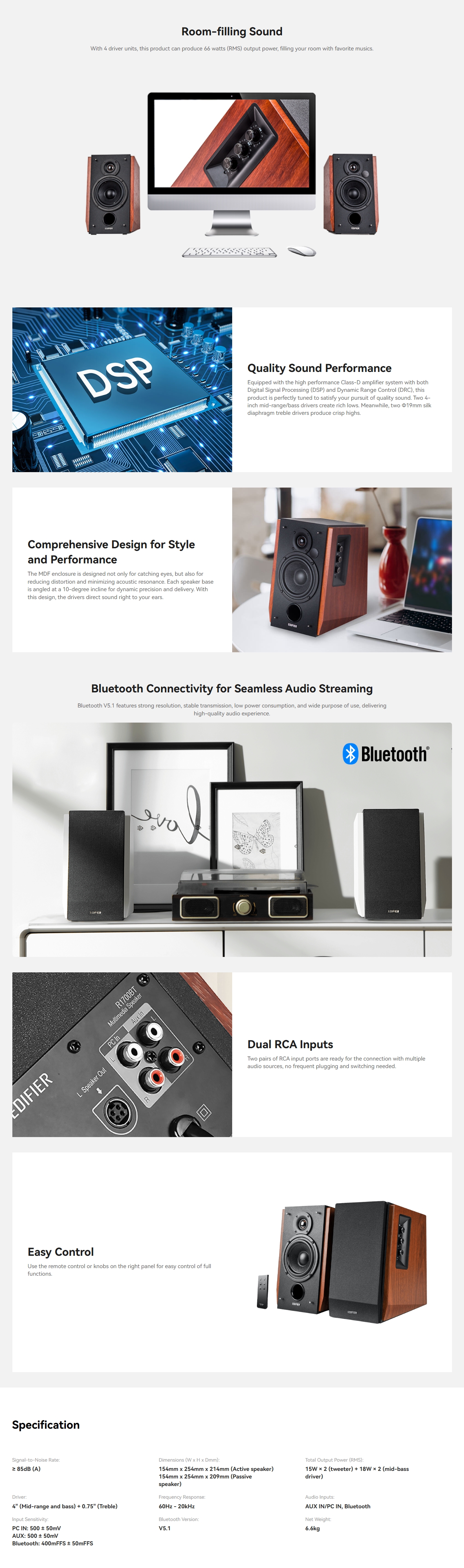 Edifier R1700BT Bookshelf Bluetooth Speaker - White Silver