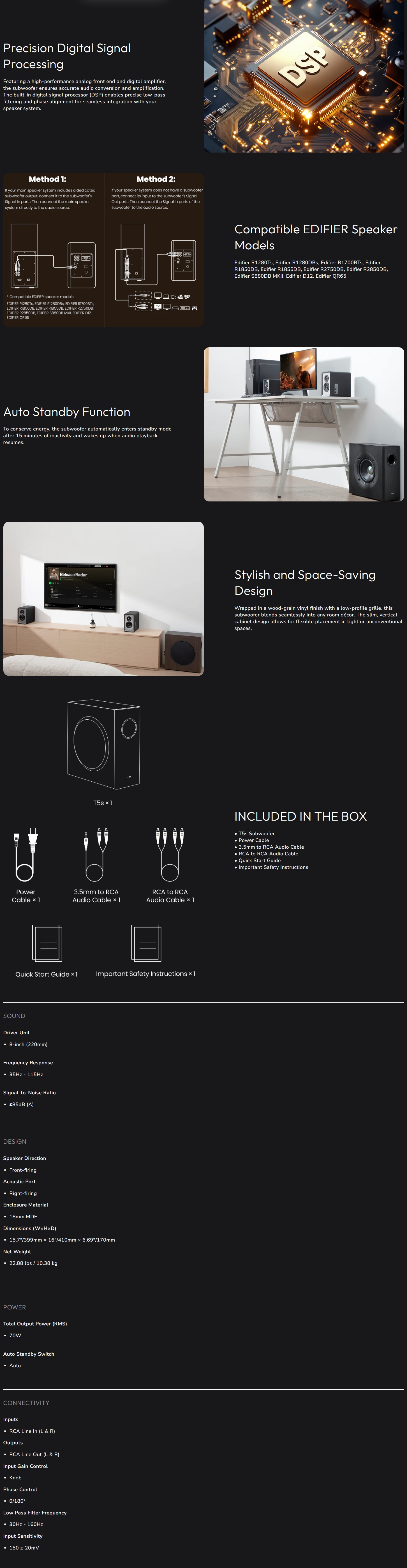 Edifier T5S Powered Subwoofer - Black