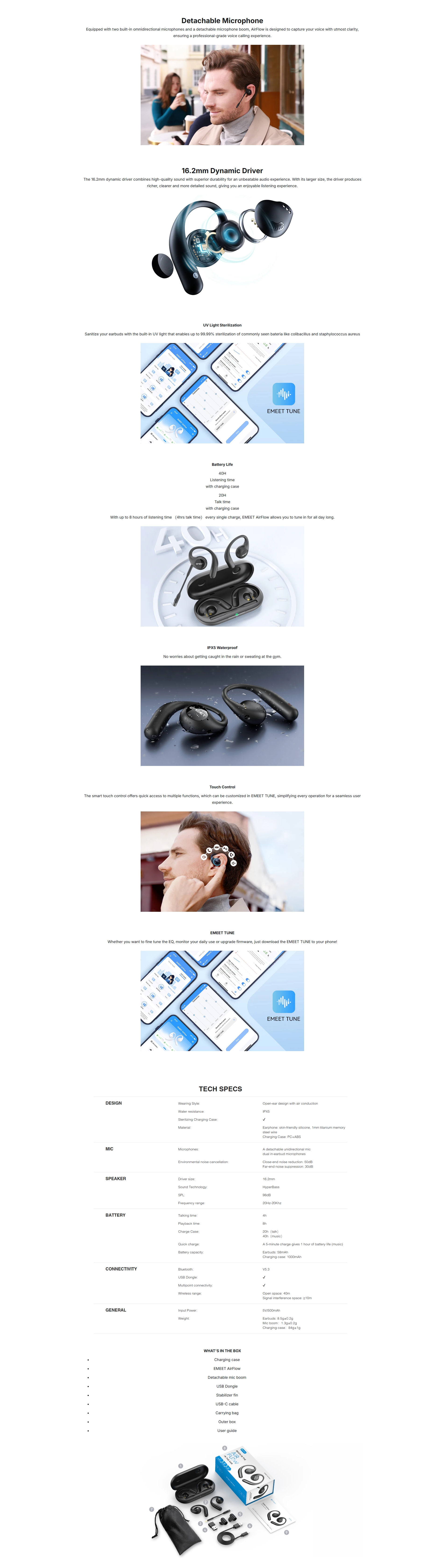 EMEET AirFlow Wireless Open-Ear Design Earbuds