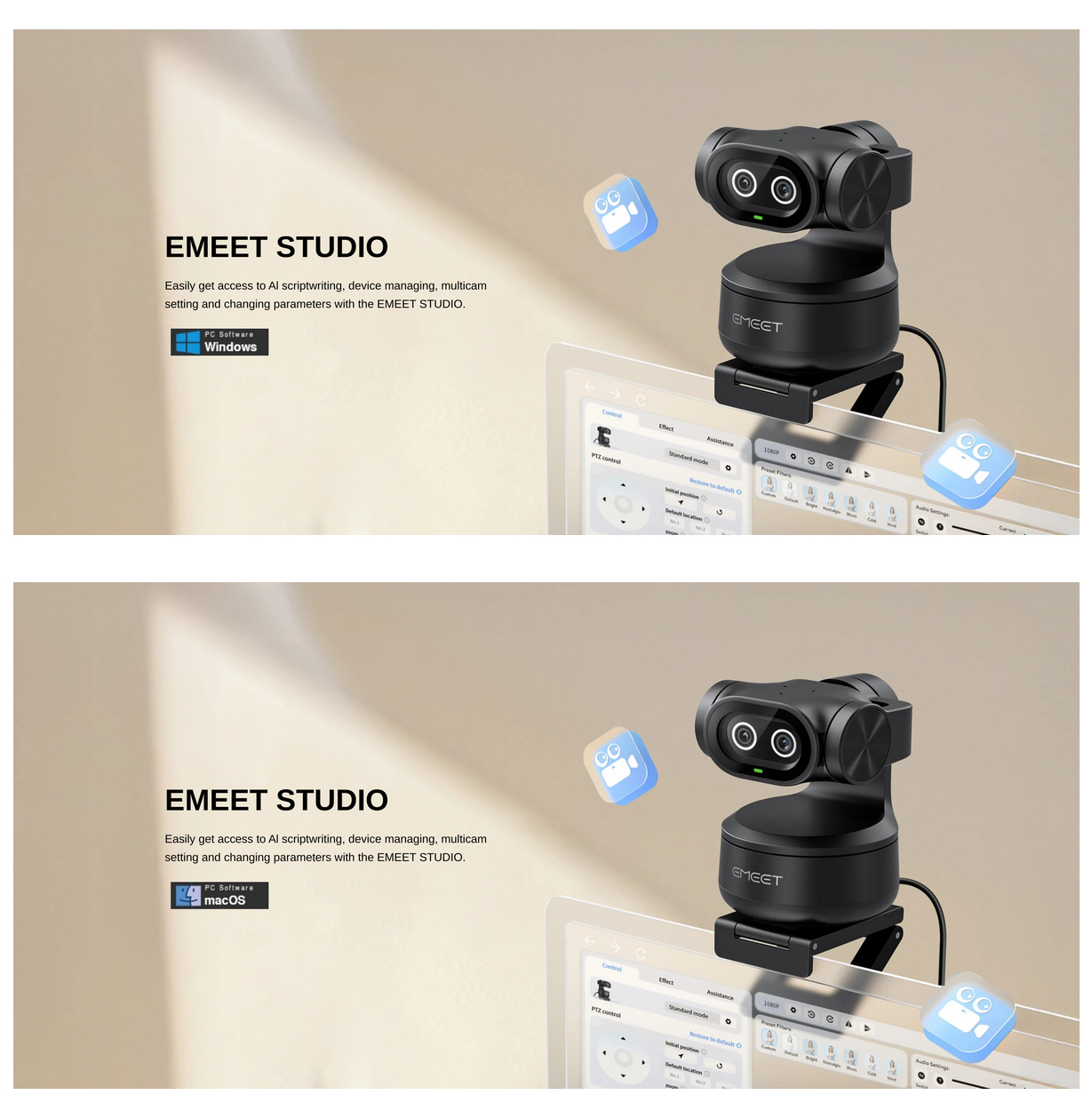 EMEET PIXY Dual-Camera AI PTZ 4K Webcam