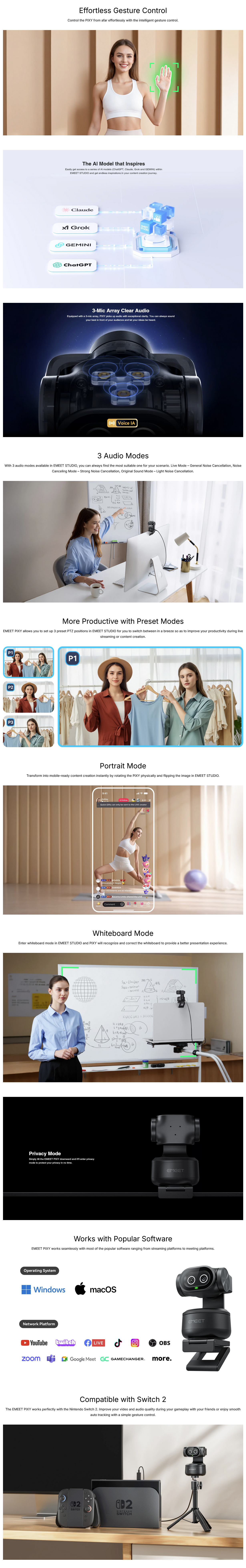 EMEET PIXY Dual-Camera AI PTZ 4K Webcam