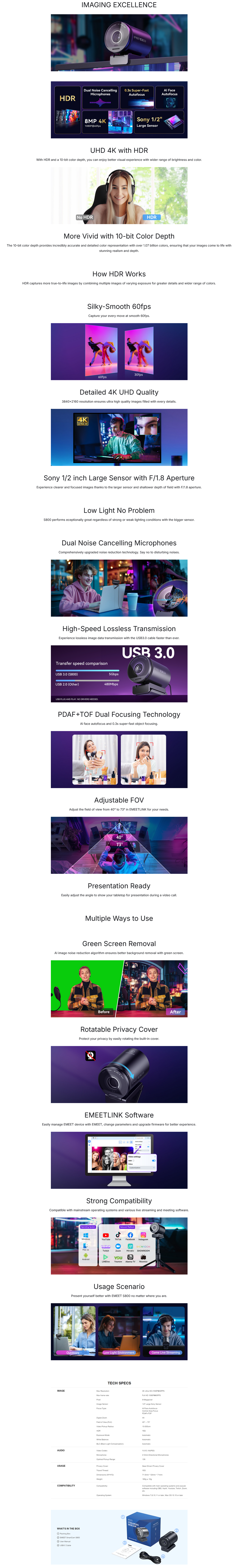 EMEET SmartCam S800 UHD 4K Live Streaming Webcam