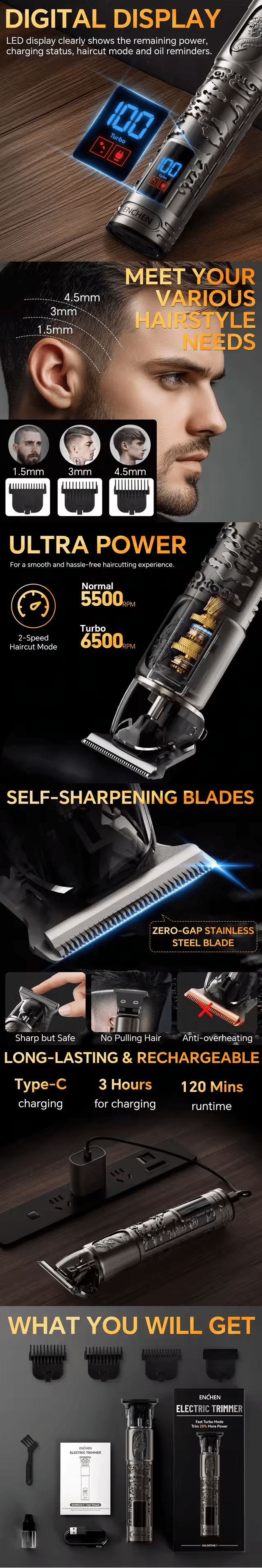 Enchen GoldStone 1 Beard Trimmer - Black