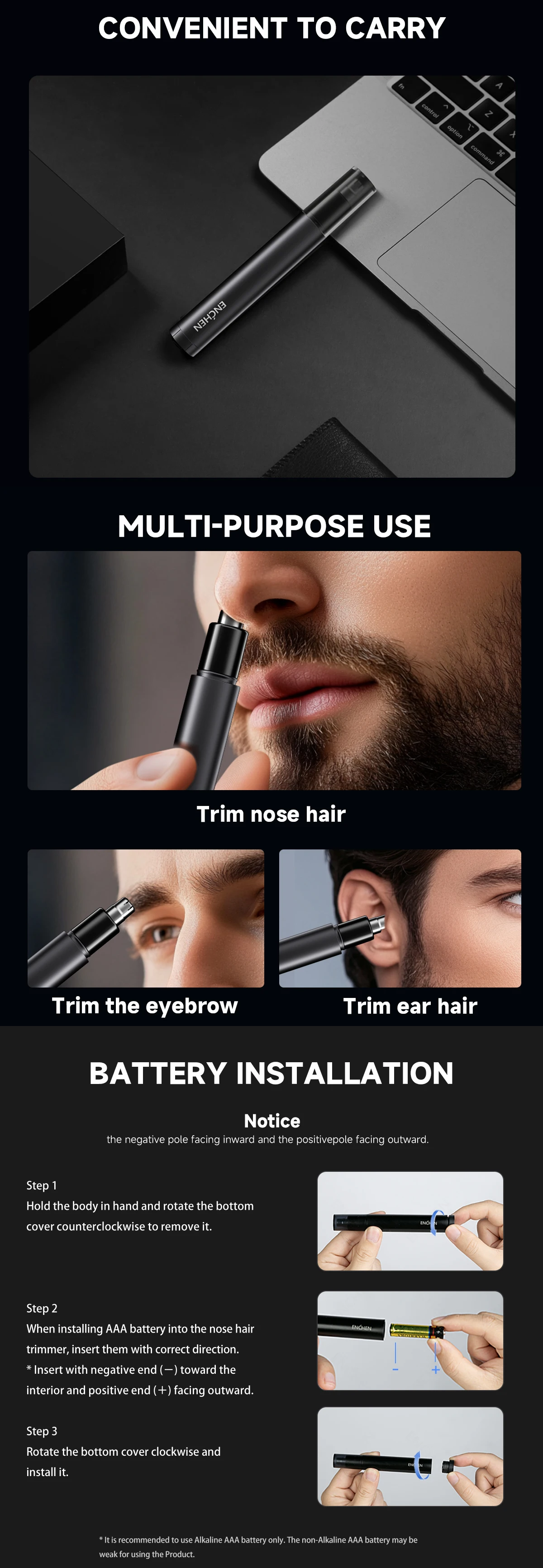 Enchen Nose & Ear Hair Trimmer - Black
