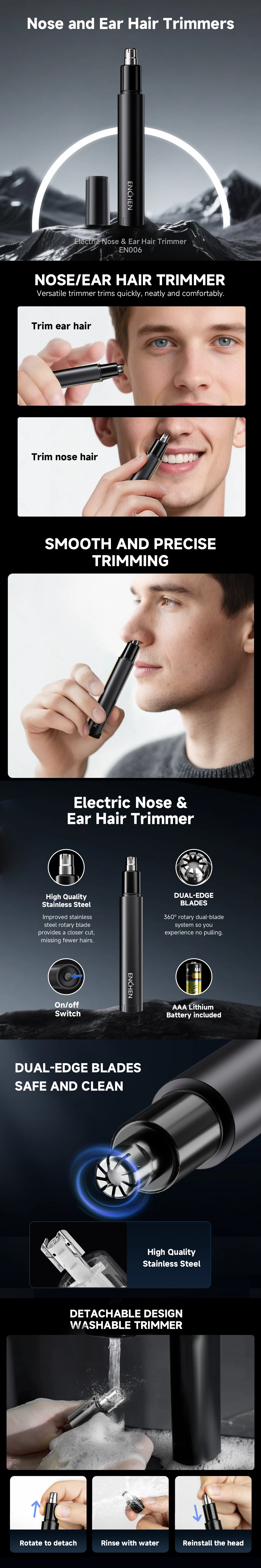 Enchen Nose & Ear Hair Trimmer - Black