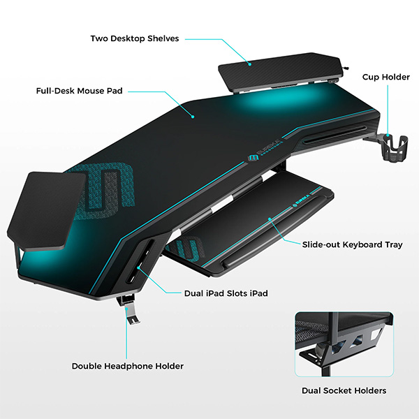 Eureka AED-E70B Ergonomic 70" Wing Shaped Studio Desk With Keyboard ...