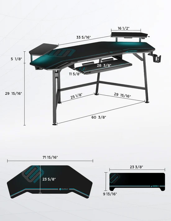 Eureka AED-E70B Ergonomic 70" Wing Shaped Studio Desk With Keyboard ...