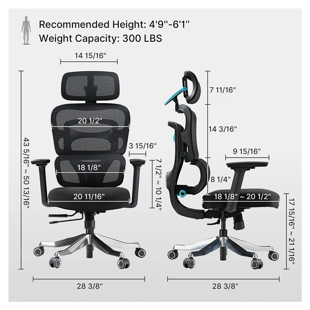 Eureka Ergonomic Axion GC12 Ergonomic Mesh Gaming Chair - Blue - ERK ...