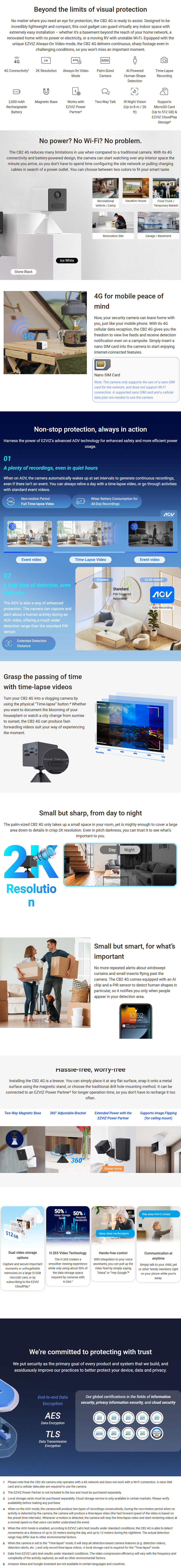 EZVIZ CB2 4G Wi-Fi Smart Home Battery Camera - White