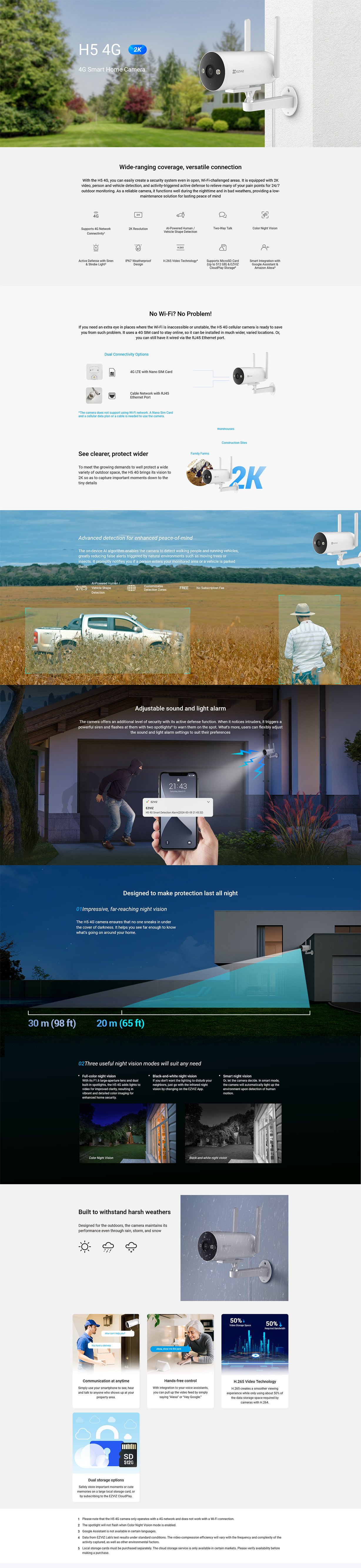 EZVIZ H5 2K 4G Smart Security Camera