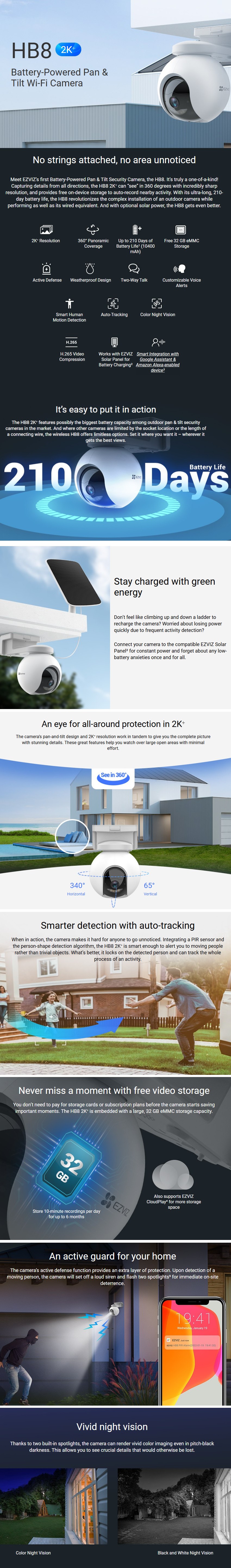 EZVIZ HB8 Wi-Fi 4MP Outdoor Battery Camera w/ Solar Panel Kit