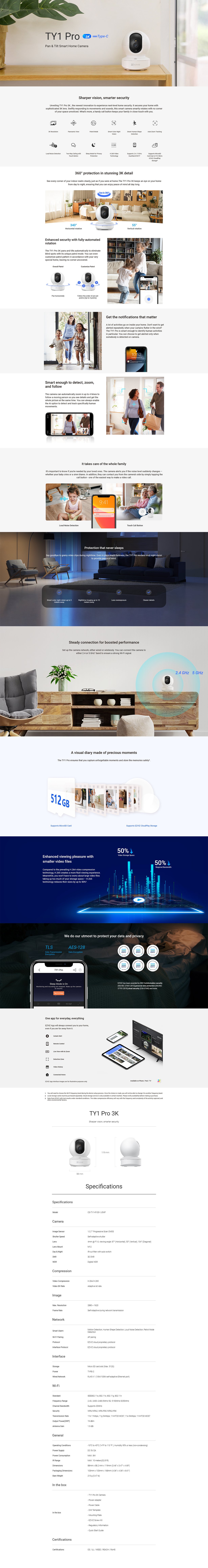 EZVIZ TY1 Pro 3K Wi-Fi Pan & Tilt Smart Home Camera
