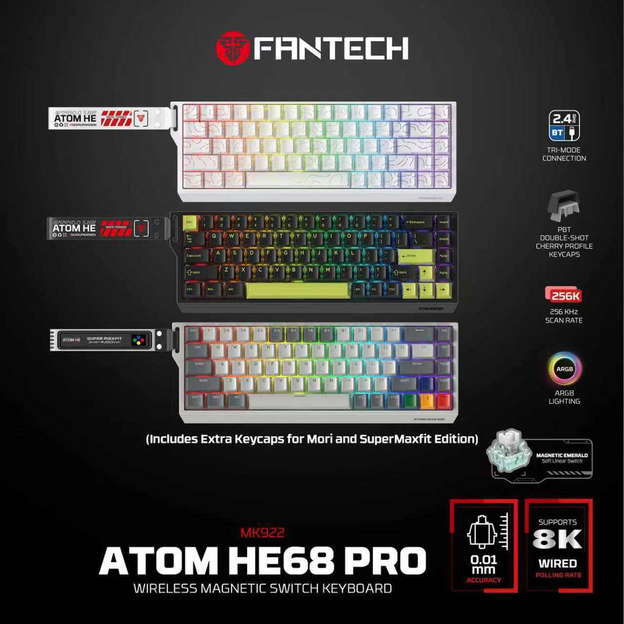 Fantech ATOM HE68 PRO 8K Wireless Keyboard - Magnetic Emerald Switch