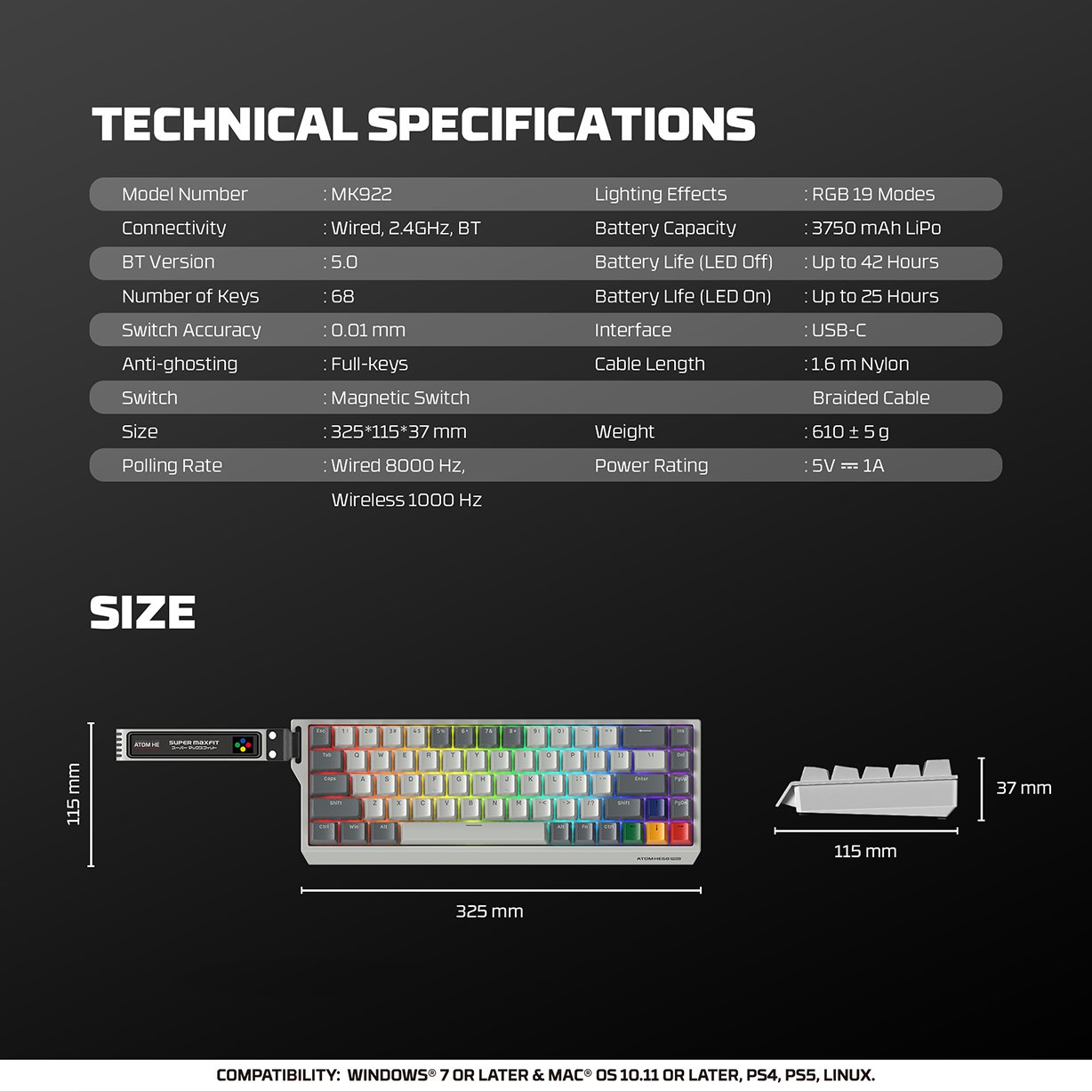 Fantech ATOM HE68 PRO 8K Wireless Keyboard - Magnetic Emerald Switch