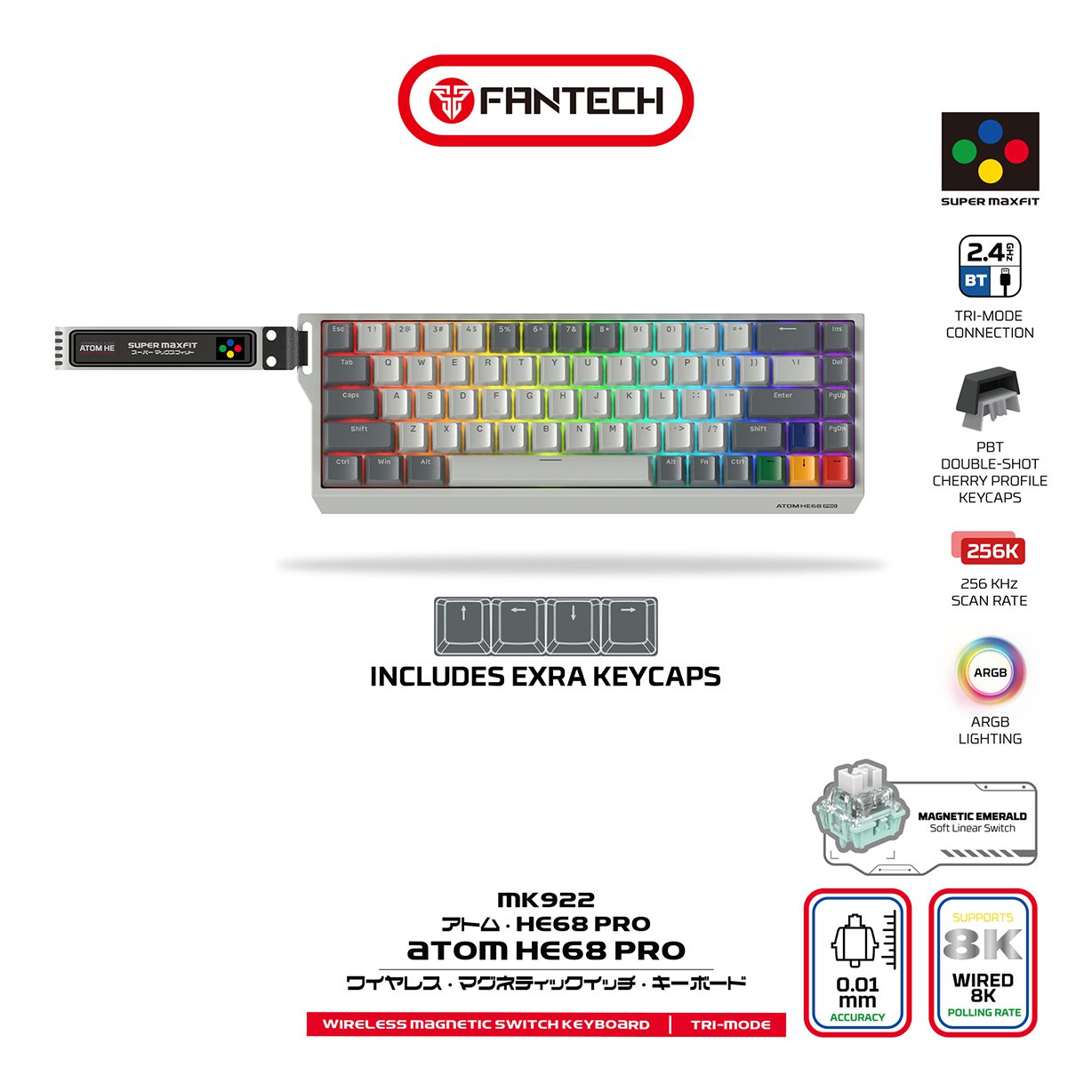 Fantech ATOM HE68 PRO 8K Wireless Keyboard - Magnetic Emerald Switch