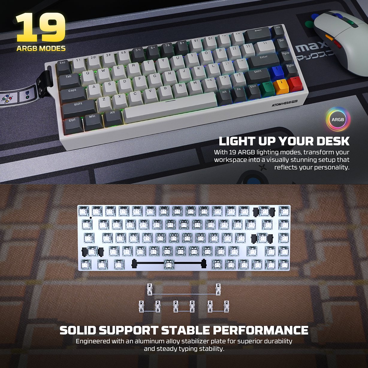 Fantech ATOM HE68 PRO 8K Wireless Keyboard - Magnetic Emerald Switch