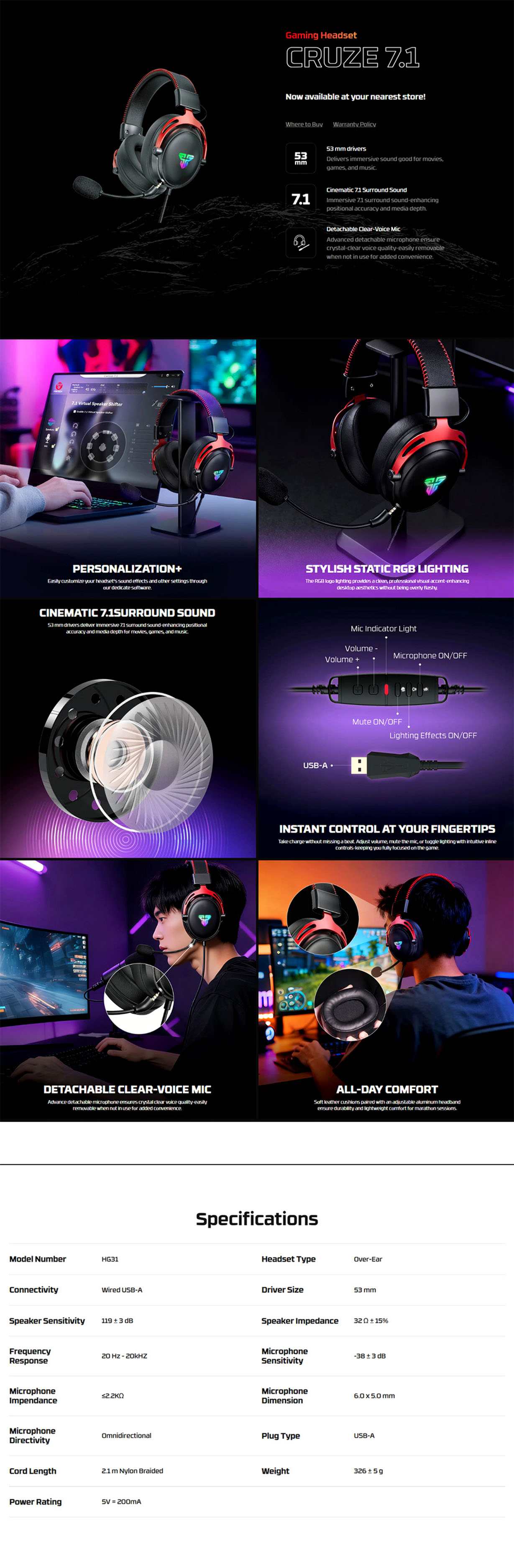 Fantech CRUZE 7.1 Wired Gaming Headset