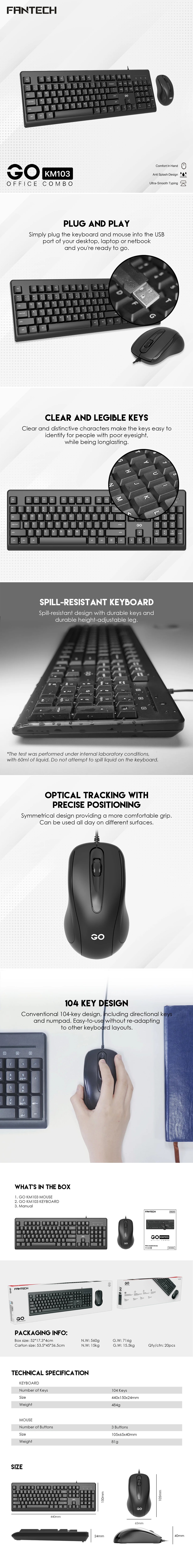 Fantech GO KM101 Office Silent Wired Keyboard and Mouse Combo