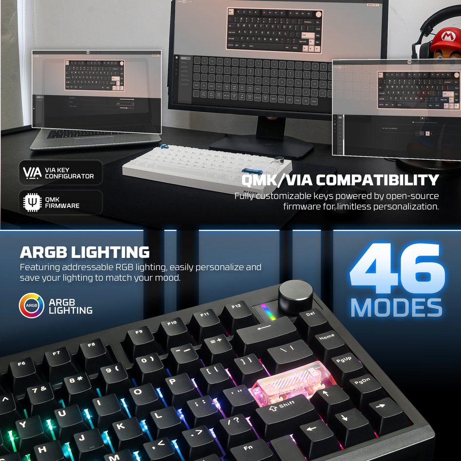 Fantech MAXFIT8 QMK Wireless Mechanical Keyboard - White Switches (Black)