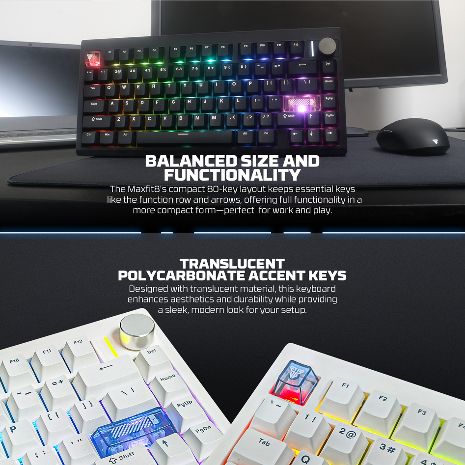Fantech MAXFIT8 QMK Wireless Mechanical Keyboard - White Switches (Black)