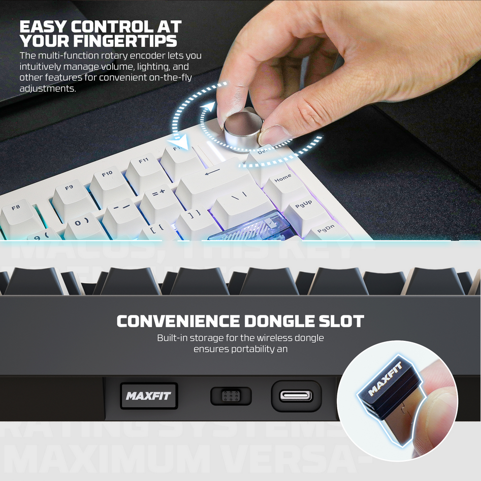Fantech MAXFIT8 QMK Wireless Mechanical Keyboard - White Switches (White)