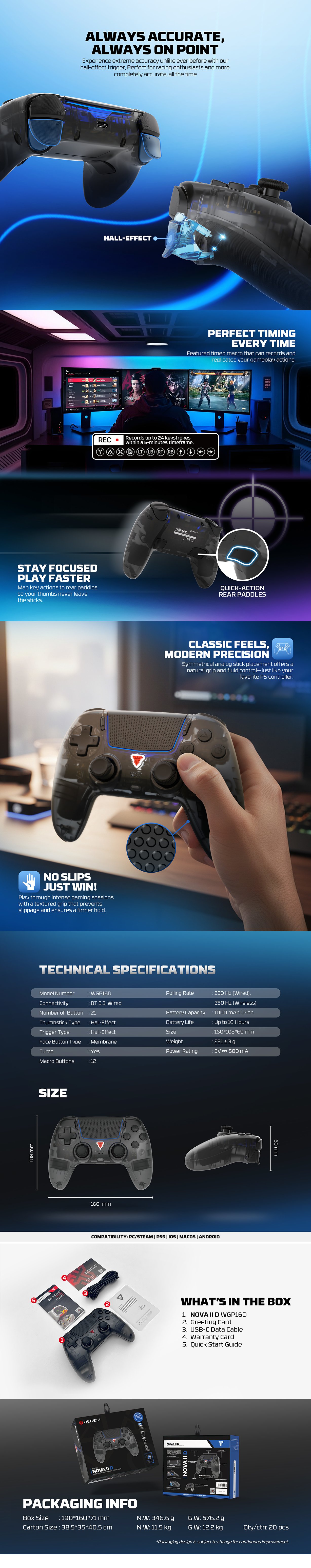 Fantech NOVA II D Wireless PS5/PC Gaming Controller w/ Touchpad - Black