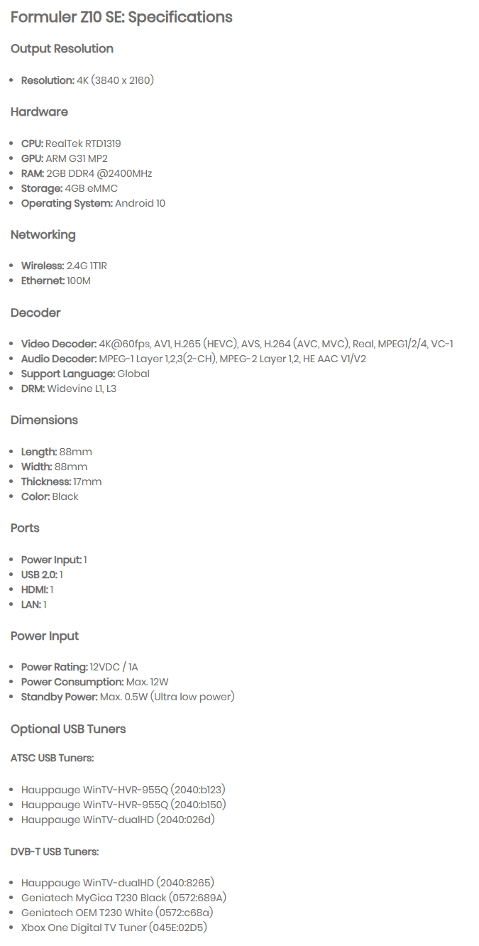 Formuler Z10 SE 4K Android Media Streamer