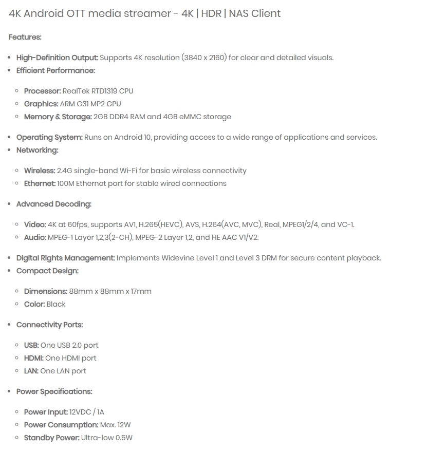 Formuler Z10 SE 4K Android Media Streamer