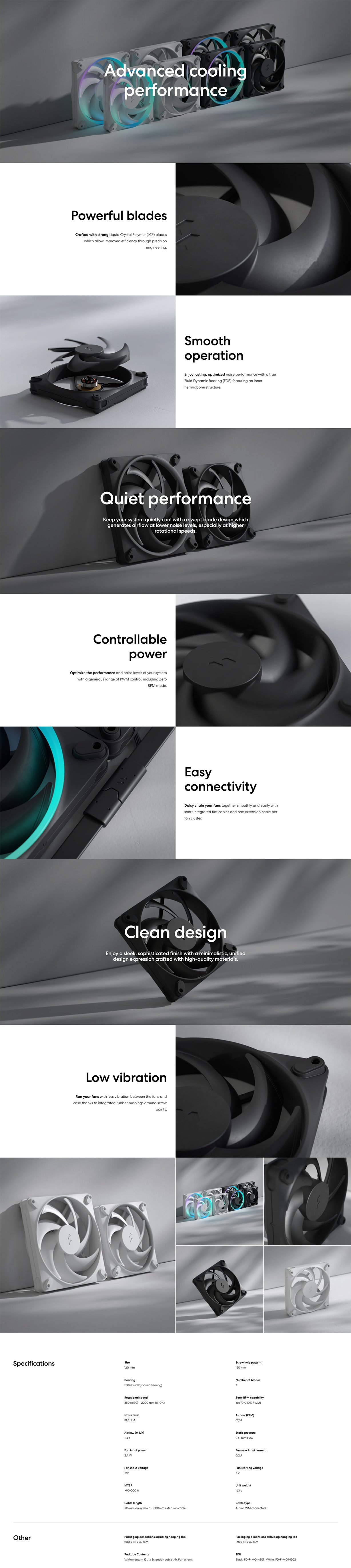 Fractal Design Momentum 12 120mm PWM Fan - Black