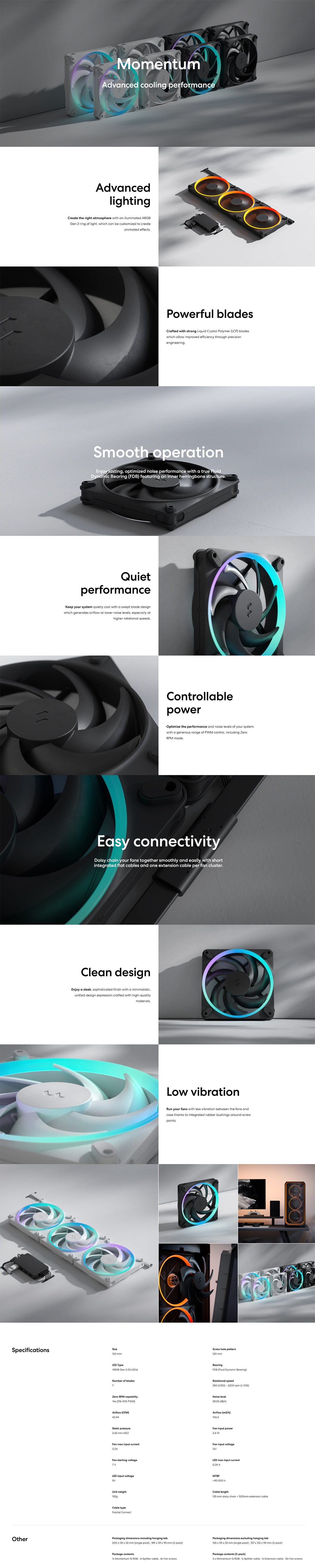 Fractal Design Momentum 12 RGB 120mm PWM Fan - Black
