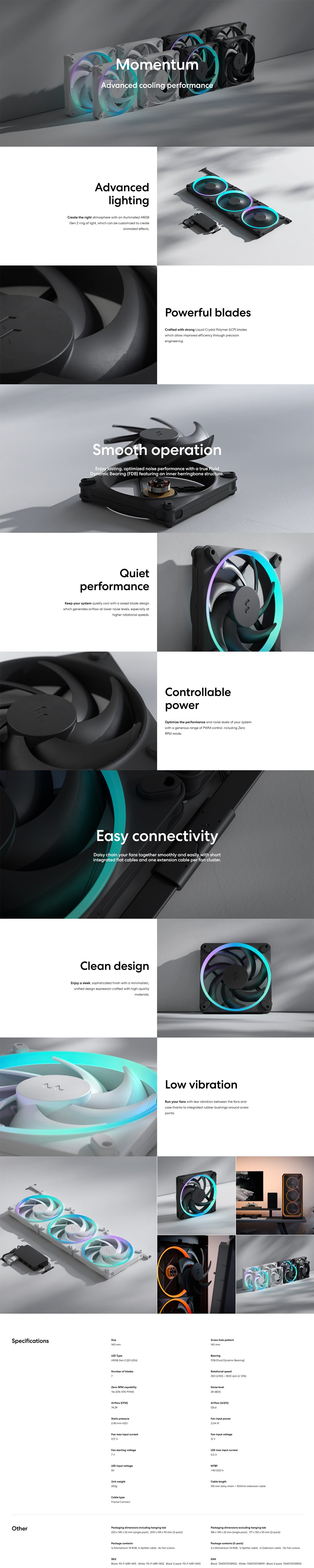 Fractal Design Momentum 14 RGB 140mm PWM Fan - Black