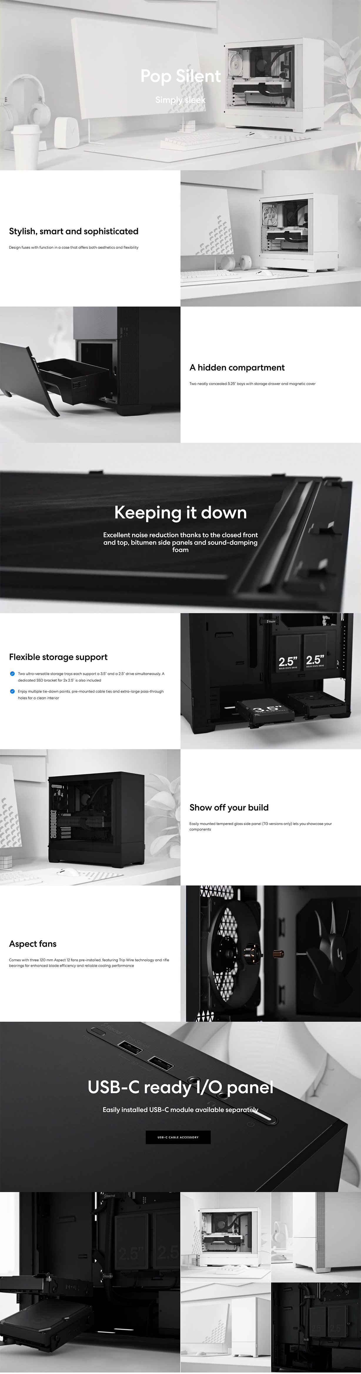 Fractal Design Pop Silent Solid Mid-Tower ATX Case - Black